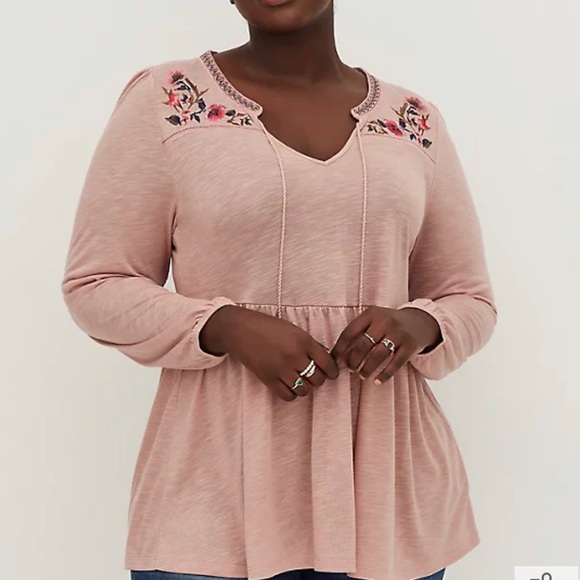 TORRID WOMEN’S BOHO BALLOON SLEEVE BABYDOLL TOP PINK SIZE 5X NWT - Picture 2 of 5